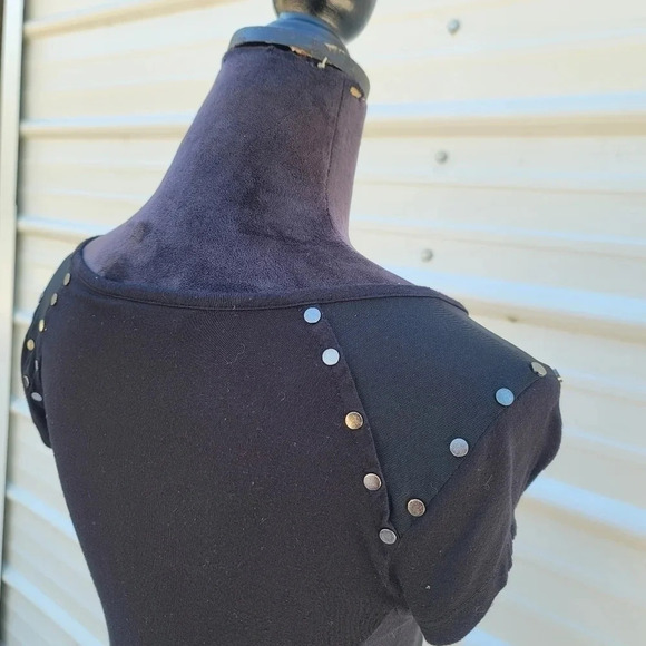 Rock & Republic Studded Womens S Scoop Neck Shirt Black Mesh Inserts - Picture 8 of 10